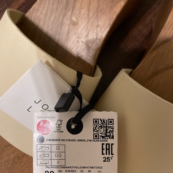 ZARA Wood Ivory Leather Platform Slides Chunky Wedge Heel Womens 38 EU 7.5 US - Picture 6 of 6